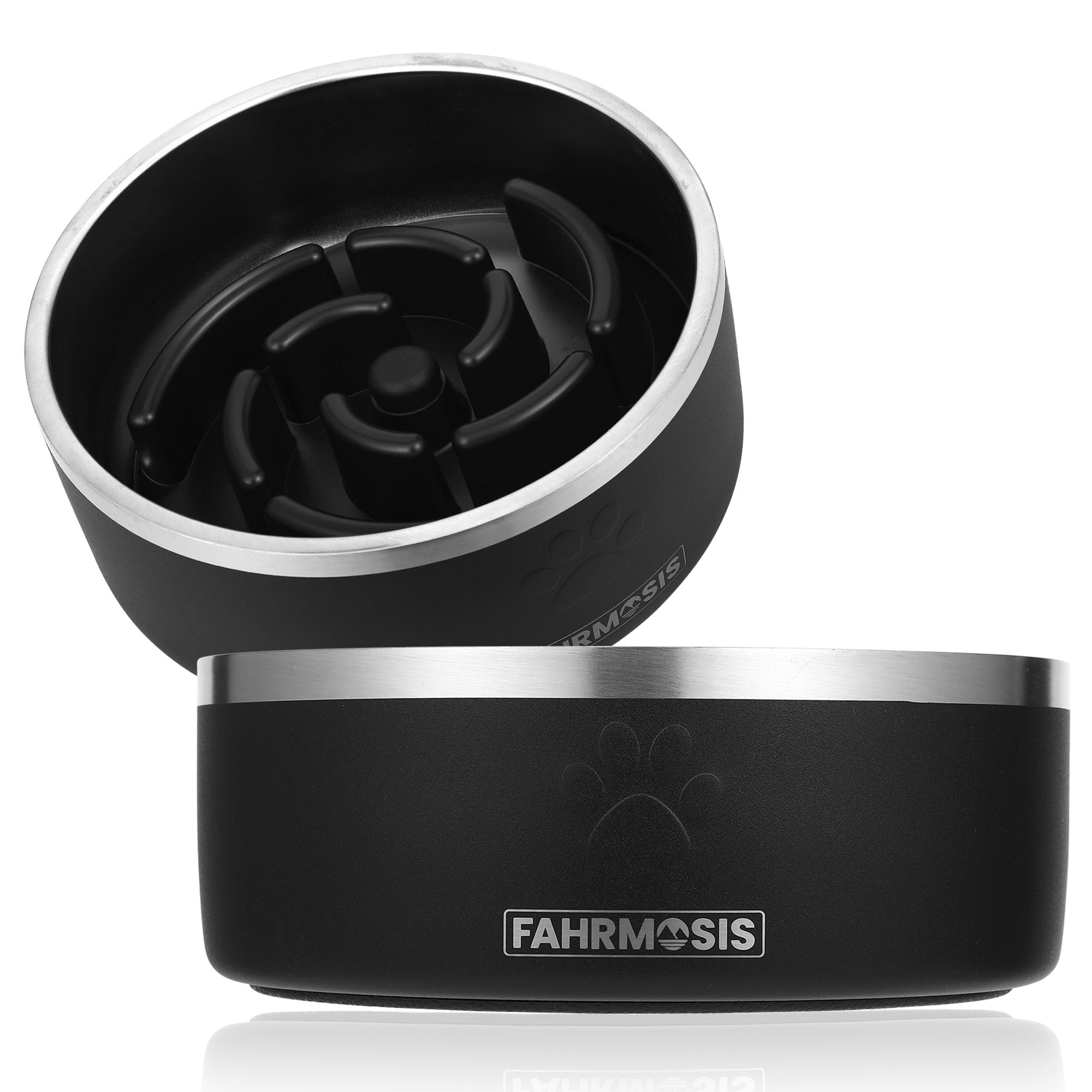 Stainless Steel Dog Bowl with Slow Feeder Insert - Black