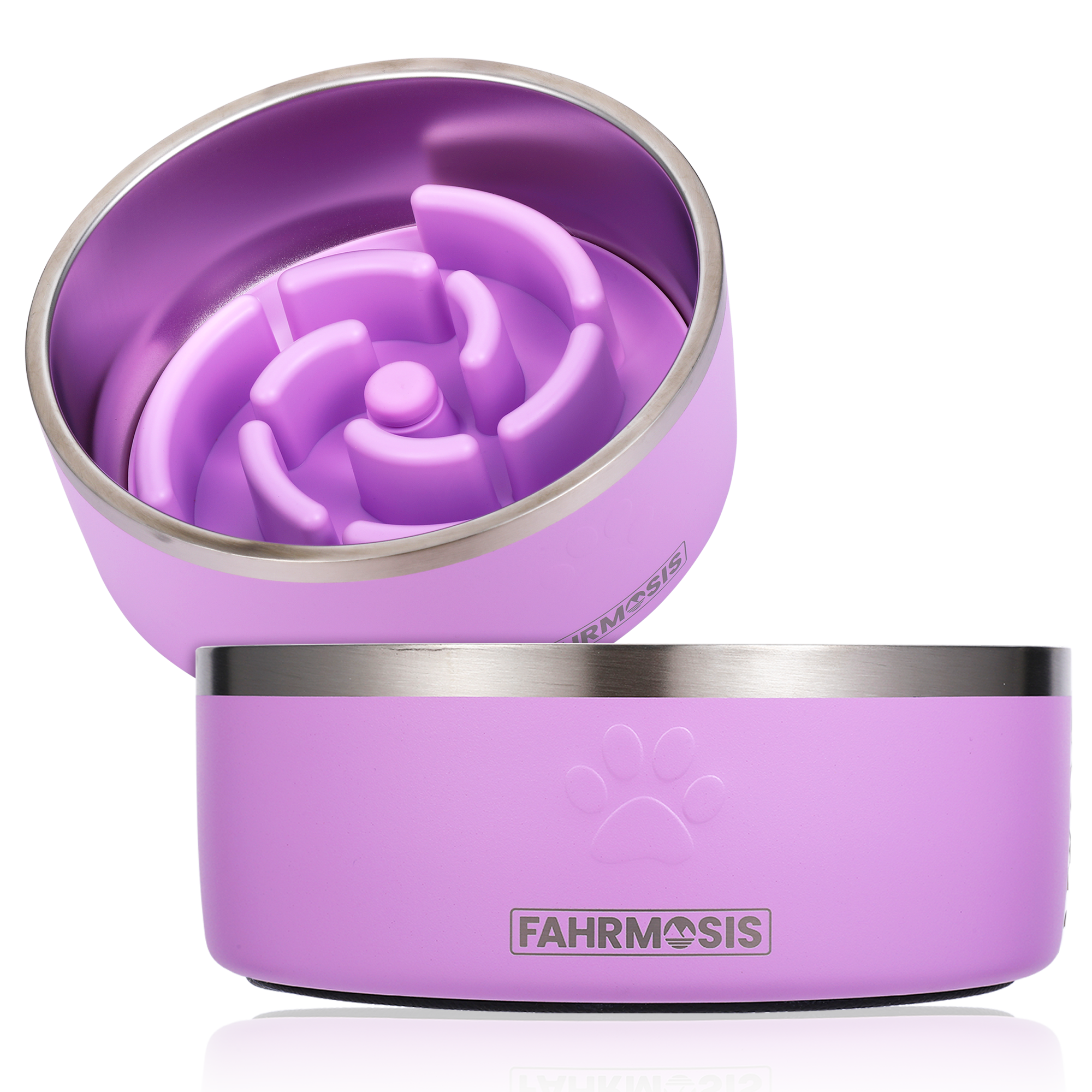 Stainless Steel Dog Bowl with Slow Feeder Insert - Lavender