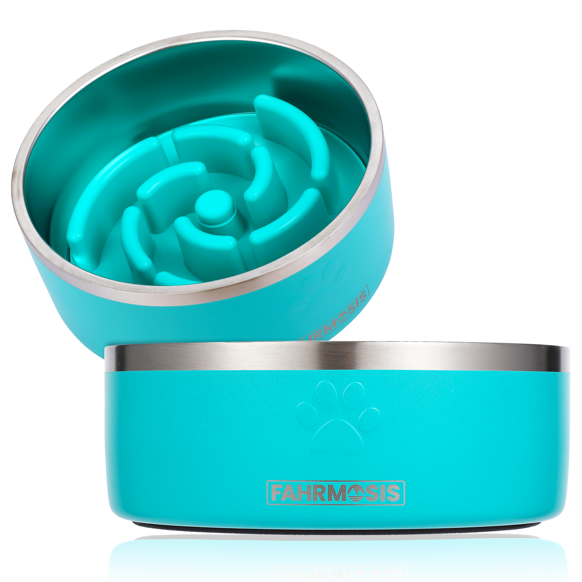Stainless Steel Dog Bowl with Slow Feeder Insert - Teal